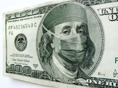 Ben Franklin Wearing Healthcare Mask on One Hundred Dollar Bill